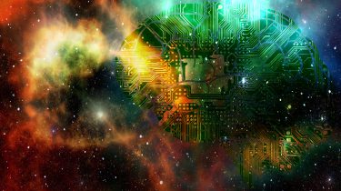 Nebula with computer circuitry overlaid