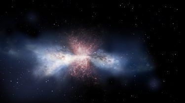 Illustration of material flowing out of a black hole