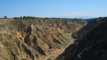 A canyon cutting through the Loess Plateau in China